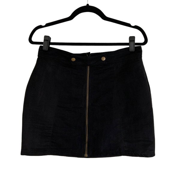 Velvet Front Button & Zipper Detail Mini Skirt - Picture 1 of 6